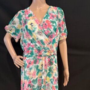 DKNY Watercolor Floral Midi Dress, Size 16